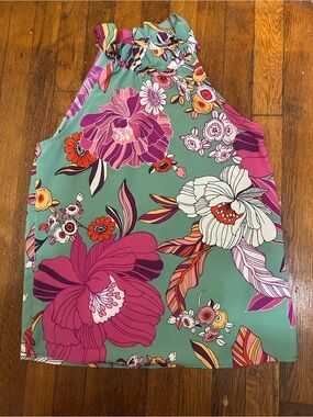 heyday Vintage Floral Halter Camisole Green, Pink and Orange Neck Drawstring